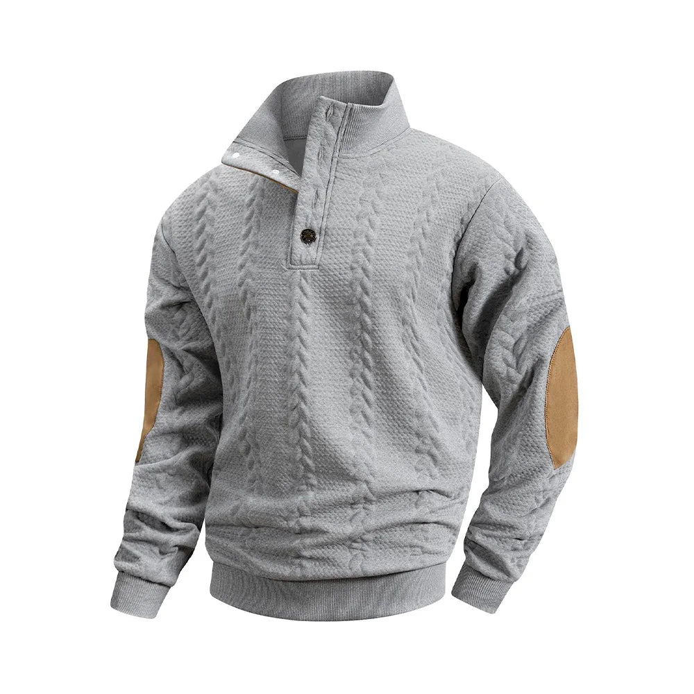 Men’s Knitted Jacquard Sweaters Button Stand-up Collar Warm Pullover Sweaters Outdoor Casual Men's Long-sleeved Sweatshirt