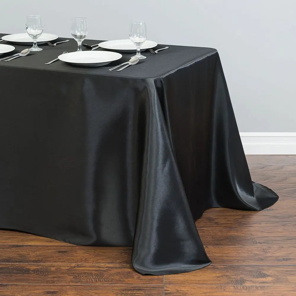 Wedding Tablecloth Rectangular Satin Table cloth Black Overlay Cover Champagne Table Cloth Party Dinner Banquet Decoration