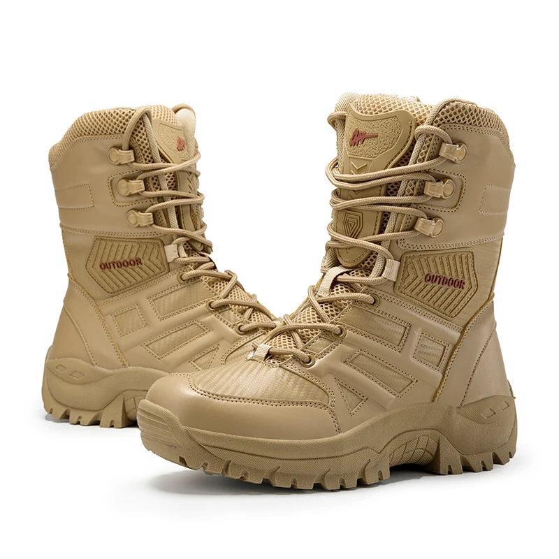 Black Boots Men High-quality Brand High Top Boots Desert Combat Men's Hiking shoe Outdoor Shoes Anti Slip Hiking Ankle Boots