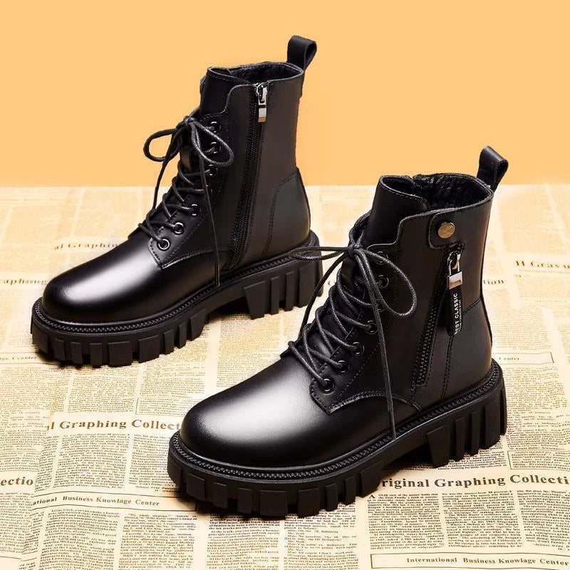 Black Riding Boots for Women Spring and Autumn Single Boots Summer Thin Thick Soles Increased Heels Motorcycle Slim Short Boots