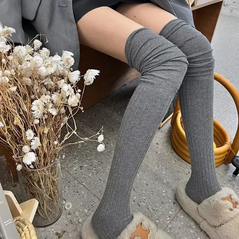 2pairs Women's Knee-length Socks Ladies Thigh-length SocksWarm Knitted Boot Socks Leg Warmers Japan JK Cotton Thigh High Bottoms