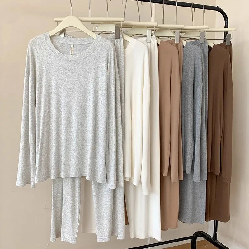 Korean Cotton Woman Pajamas Set New Comfortable Long Sleeve Top Trousers Sets Spring Autumn Night Wear Suit Women's Home Clothes