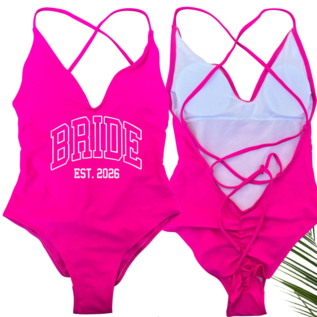 Women Bridal Bathing Suit Bride One-Piece Bachelorette Party Shower Hen Party Bride EST.2026 Swimsuit Girls Wedding Swimwear