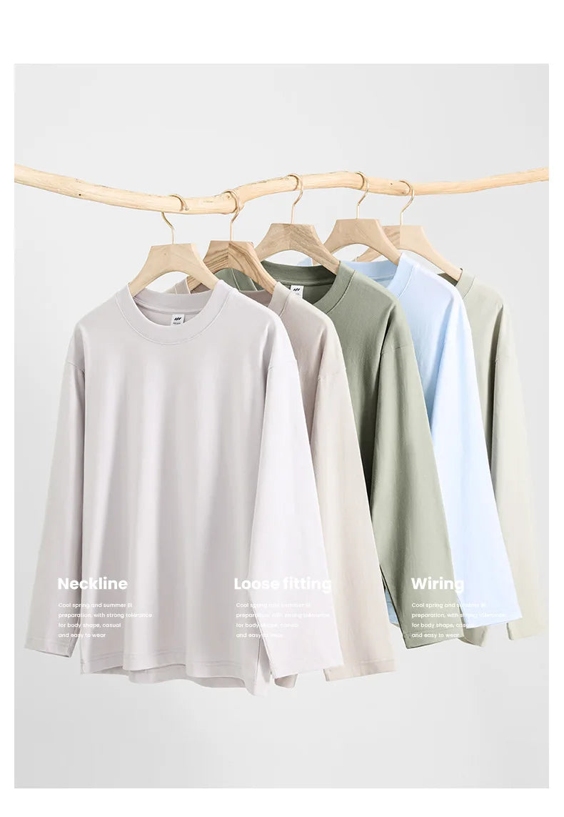 2026 100% Cotton T Shirt Women Autumn Winter Ribbed Causal O-Neck Basic Long Sleeve Harajuku Tops Fashion Loose Versatile Tees
