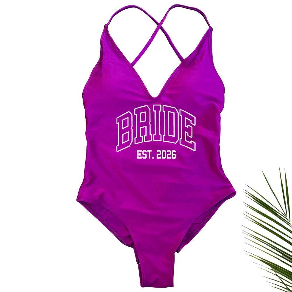 Women Bridal Bathing Suit Bride One-Piece Bachelorette Party Shower Hen Party Bride EST.2026 Swimsuit Girls Wedding Swimwear