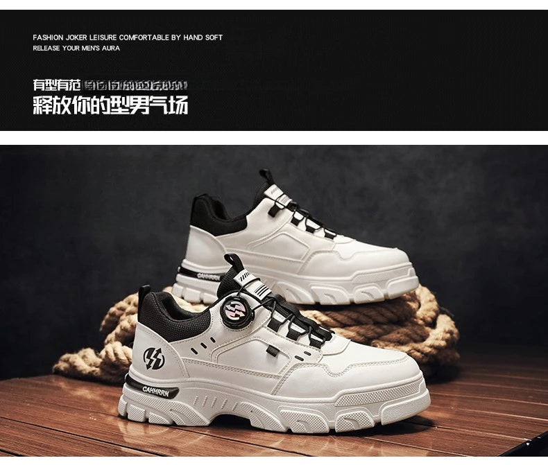 Men's boots autumn and winter new rotating shoelaces fashion casual boots youth outdoor boots anti slip soft sole workwear boots