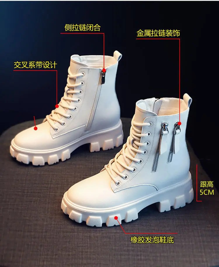 Booties 2025 New Korean Style Fleece-Lined Autumn Winter High-Top Cotton Shoes Women's Boots High Heel Mid-Calf Bootsins