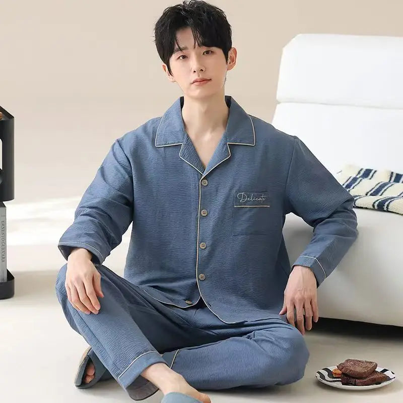 Men's Pajamas Can Be Worn Outside in Spring and Autumn, Cardigan Long-Sleeved New Casual Home Wear Men's Autumn and Winter Suits