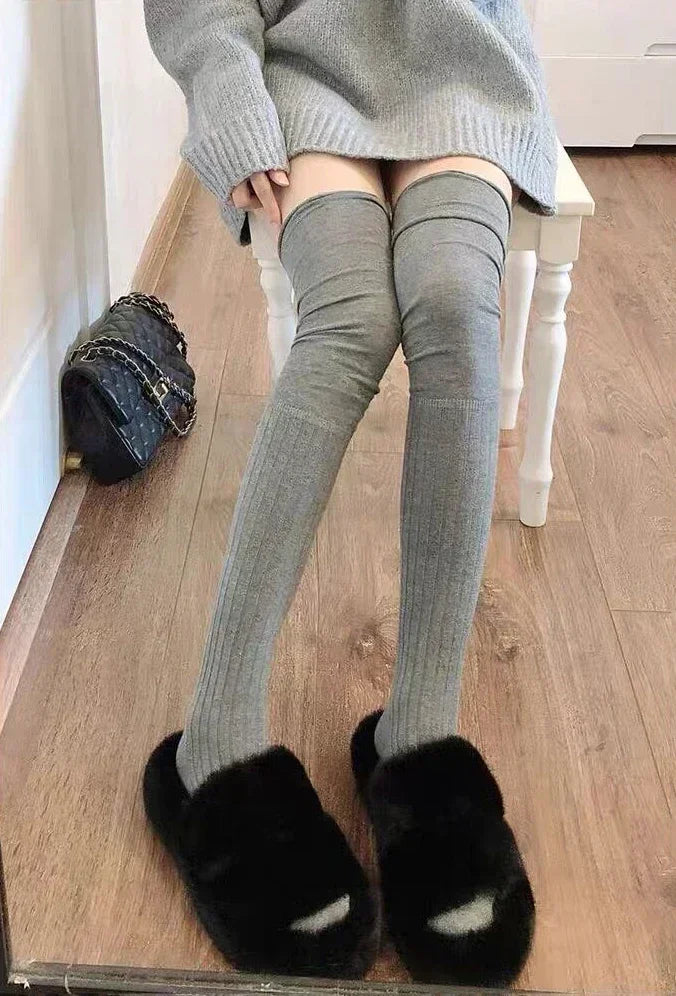 2pairs Women's Knee-length Socks Ladies Thigh-length SocksWarm Knitted Boot Socks Leg Warmers Japan JK Cotton Thigh High Bottoms