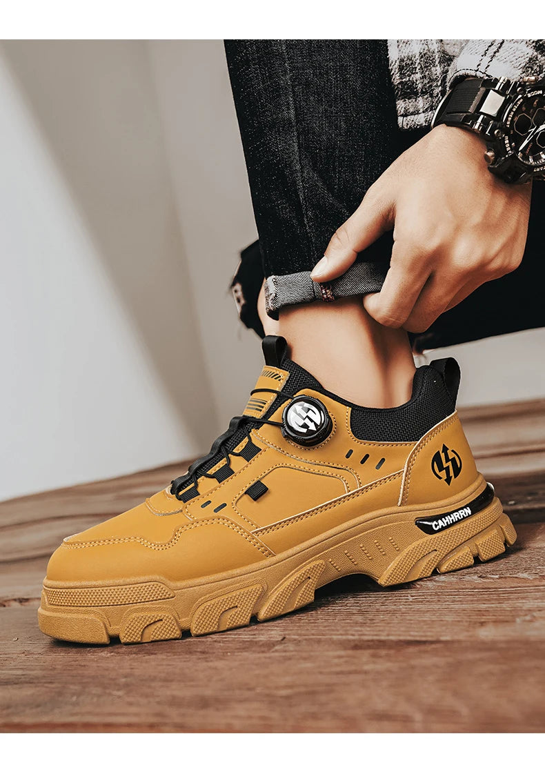 Men's boots autumn and winter new rotating shoelaces fashion casual boots youth outdoor boots anti slip soft sole workwear boots