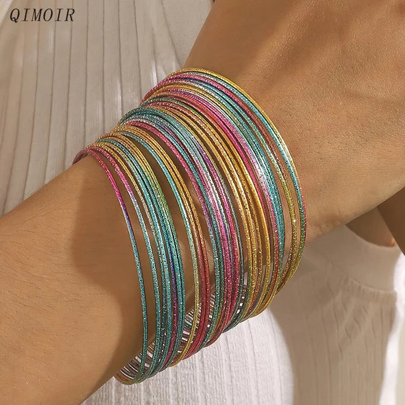 30 Pieces Metal Bangles Set For Women Timeless Fashion Jewelry Trendy Classic Styles Textured Thin Circles Colorful Gifts