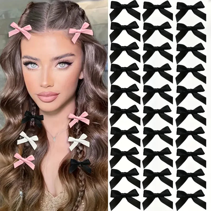 30 Pieces Y2K Style Mini Bow Hair Clip Set - Cute And Sweet Anti Slip Ribbon Hair Clip Suitable For All Hairstyles