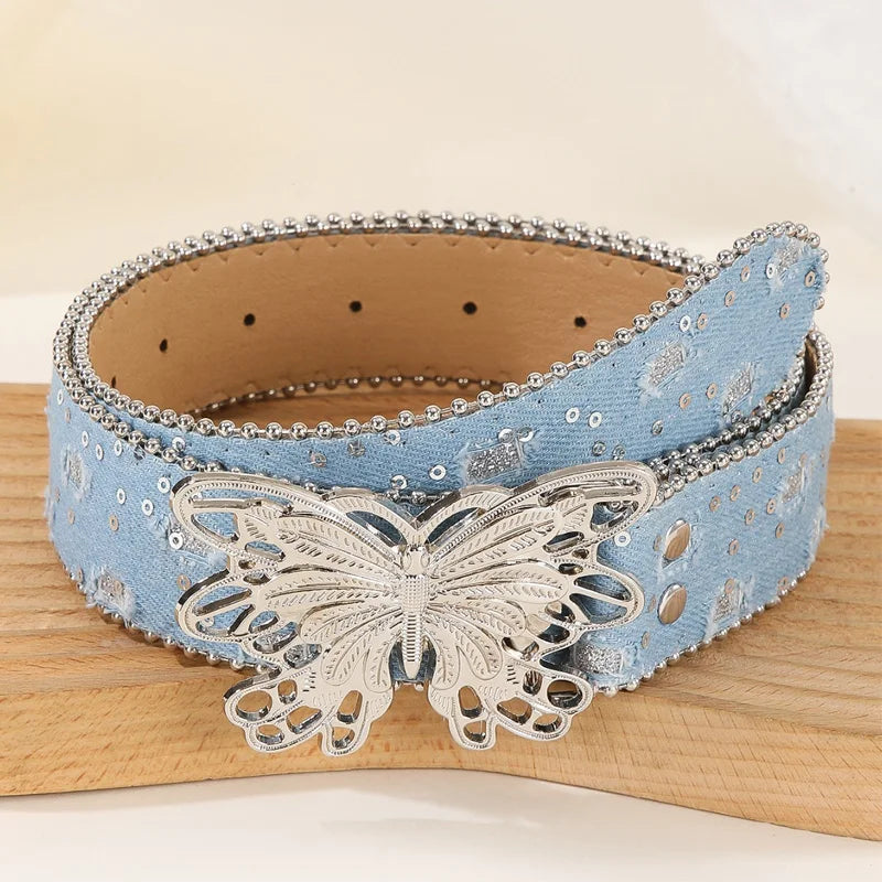 Y2K Butterfly Leather Belt For Women Pink Waistband Punk Waistband Retro Bride Decoration Gothic Accessories Dress Jeans Belt