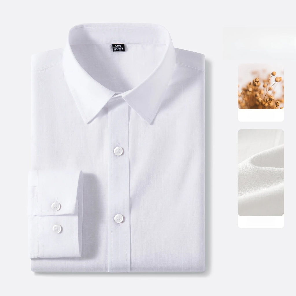 Premium Linen Long-Staple Cotton Shirt Men's Casual Long Sleeve Solid Color Breathable Slim Fit Business Social Blouse Tops