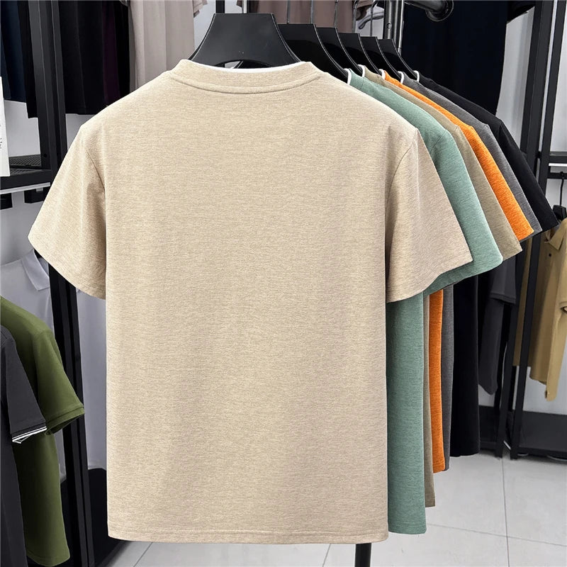 Men's Fashion V Neck T Shirt With Fake Two Piece Detail Soft Elastic Fabric For Daily And Casual Use
