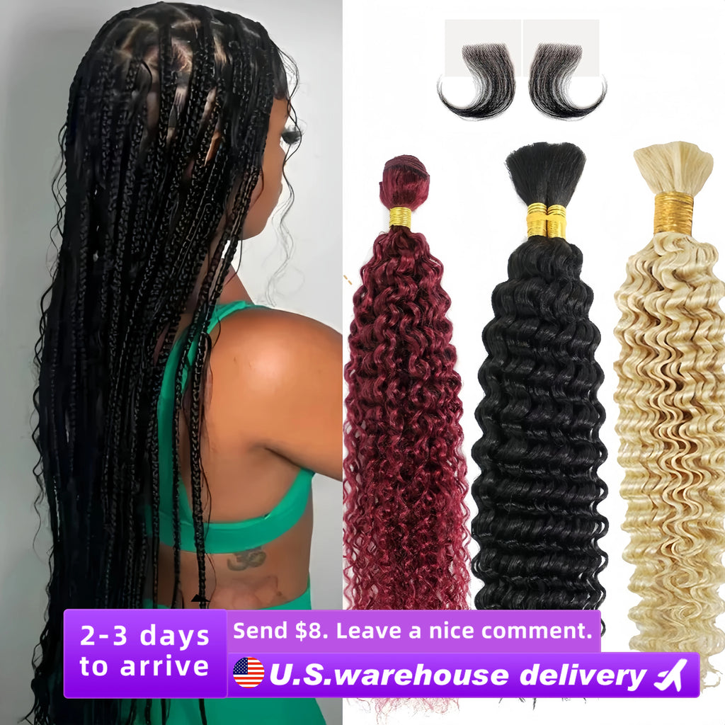 16-24 Inch Deep Wave Human Braiding Hair 100% Unprocessed Human Hair Braiding Hair No Weft Curly Bulk Human Hair for Braiding