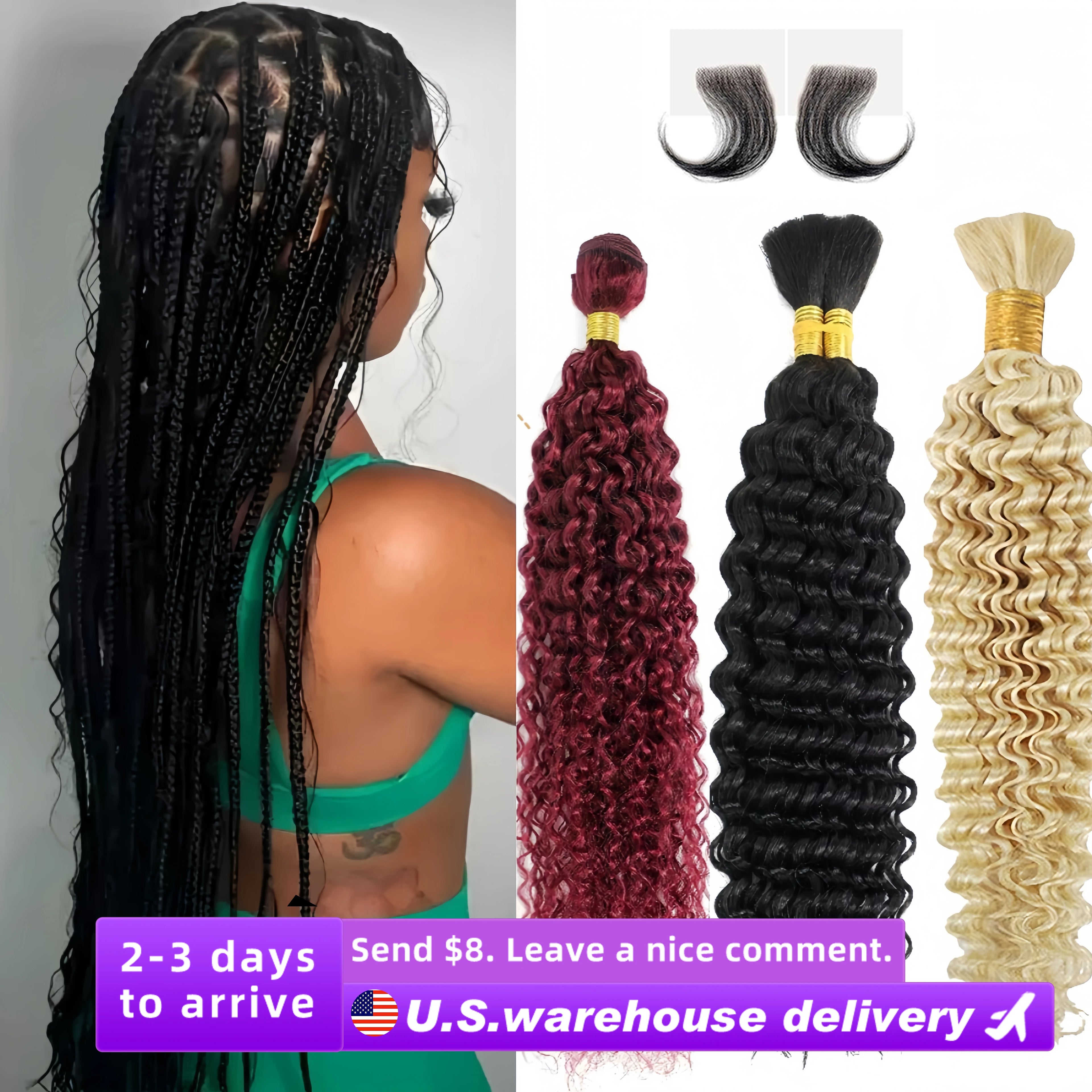 16-24 Inch Deep Wave Human Braiding Hair 100% Unprocessed Human Hair Braiding Hair No Weft Curly Bulk Human Hair for Braiding