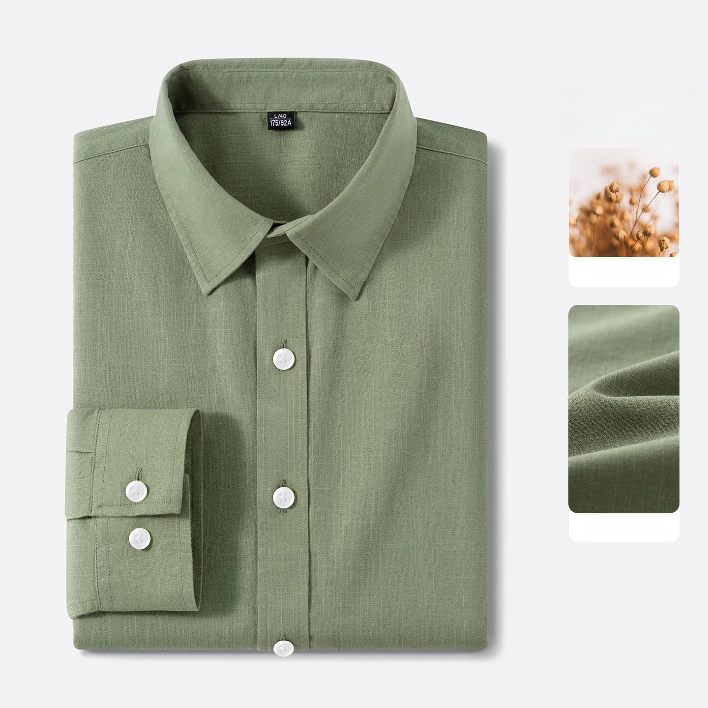 Premium Linen Long-Staple Cotton Shirt Men's Casual Long Sleeve Solid Color Breathable Slim Fit Business Social Blouse Tops