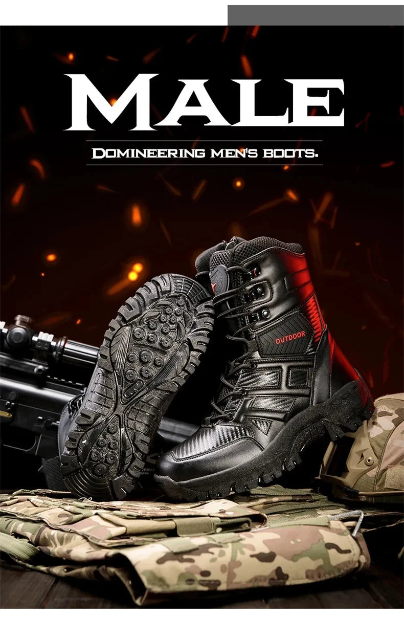 Black Boots Men High-quality Brand High Top Boots Desert Combat Men's Hiking shoe Outdoor Shoes Anti Slip Hiking Ankle Boots