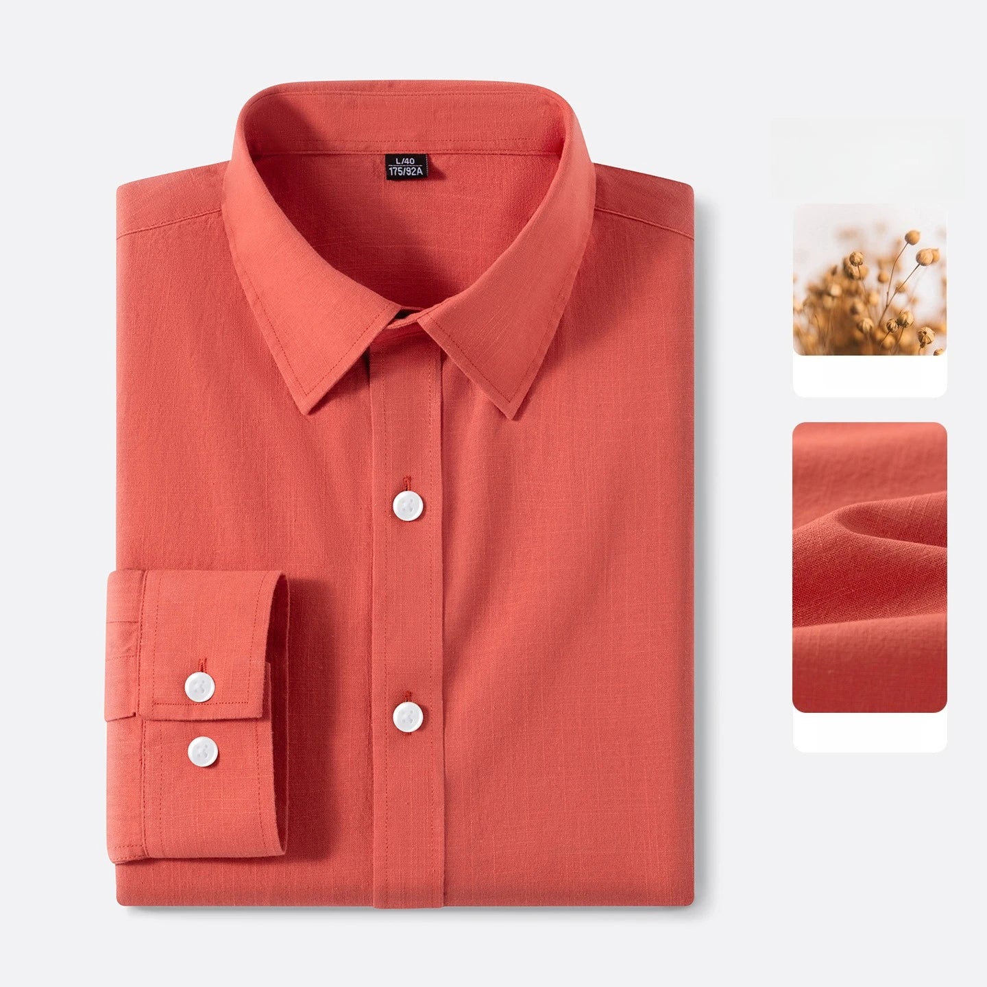 Premium Linen Long-Staple Cotton Shirt Men's Casual Long Sleeve Solid Color Breathable Slim Fit Business Social Blouse Tops