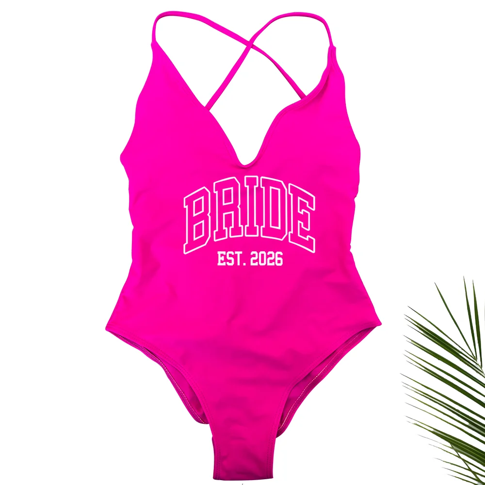 Women Bridal Bathing Suit Bride One-Piece Bachelorette Party Shower Hen Party Bride EST.2026 Swimsuit Girls Wedding Swimwear