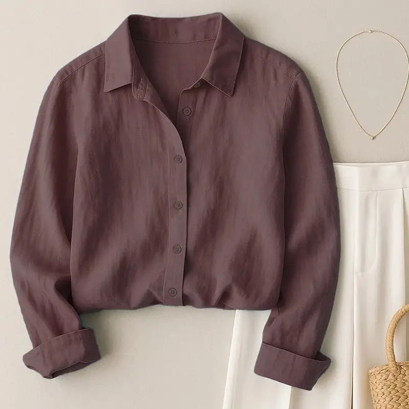 Women's Literary Fresh Style Cotton Linen Blouse Long Sleeve Loose Fit Slimming Casual Top Outerwear