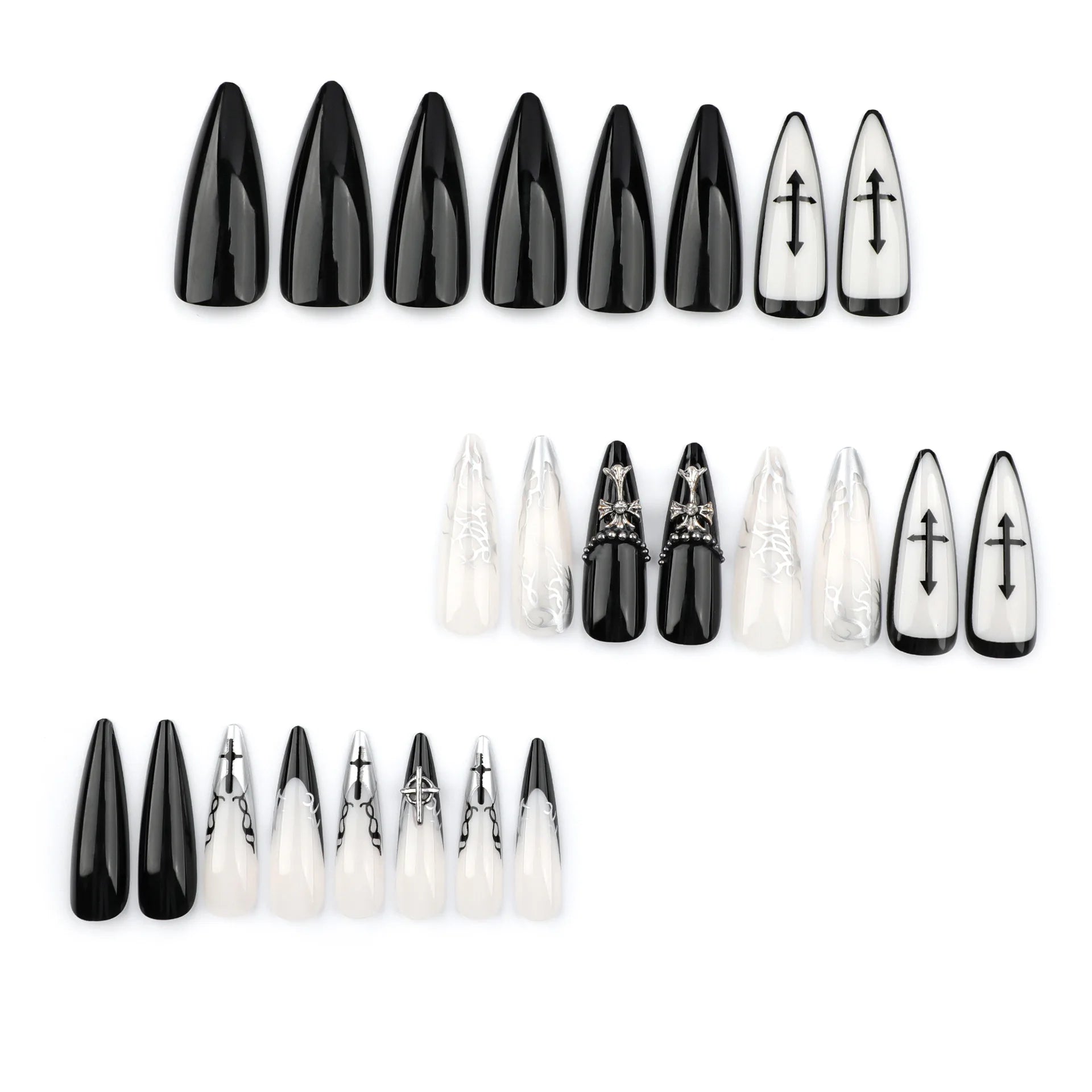 24Pcs Long Press on Nails, Acrylic False Nail Tips with Glue, Decorated Sticker Gel Fake Nails Set for Women, Nail Art Kit