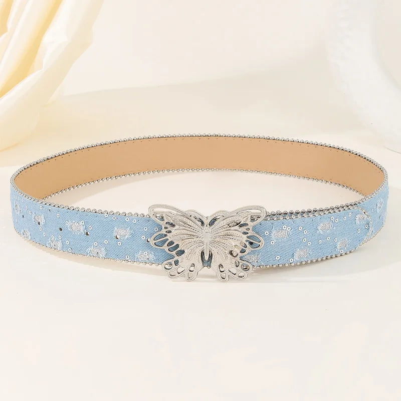 Y2K Butterfly Leather Belt For Women Pink Waistband Punk Waistband Retro Bride Decoration Gothic Accessories Dress Jeans Belt