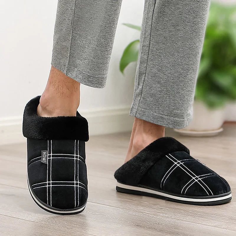 House Slippers for men Warm Memory Foam Soft Cushion Living Room Non Slip Indoor Comfortable Male Winter Bedroom Shoes Home ﻿