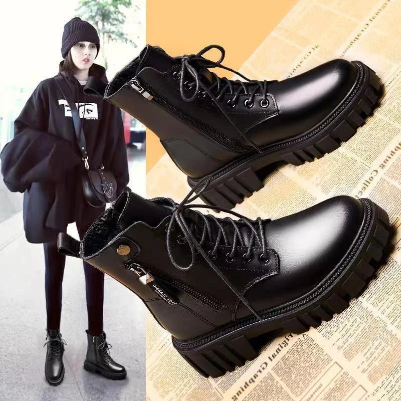 Black Riding Boots for Women Spring and Autumn Single Boots Summer Thin Thick Soles Increased Heels Motorcycle Slim Short Boots