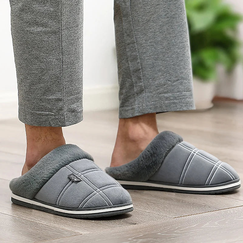 House Slippers for men Warm Memory Foam Soft Cushion Living Room Non Slip Indoor Comfortable Male Winter Bedroom Shoes Home ﻿