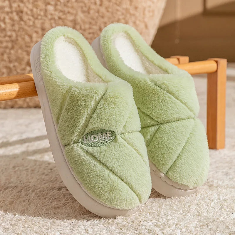 Bedroom Lovers Home Cotton Shoes Winter Unisex Women Men House Slides Toe Wrap Indoor Warm Plush Couple's Non-slip Slippers