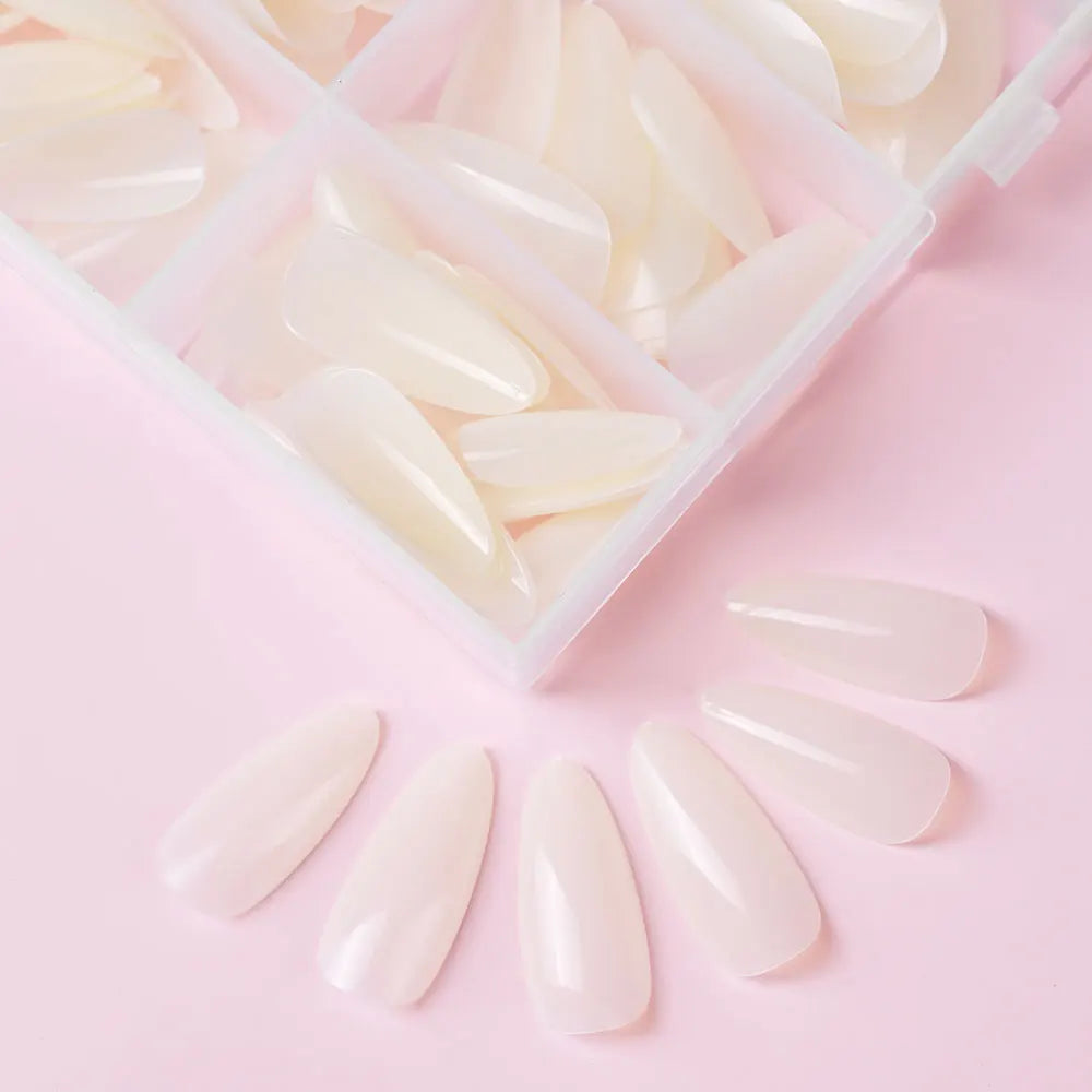 120pcs/box Red White Glossy Acrylic Medium Almond False Nails Solid Color Press-On Nails 12 Sizes Almond Artificial Fake Nails
