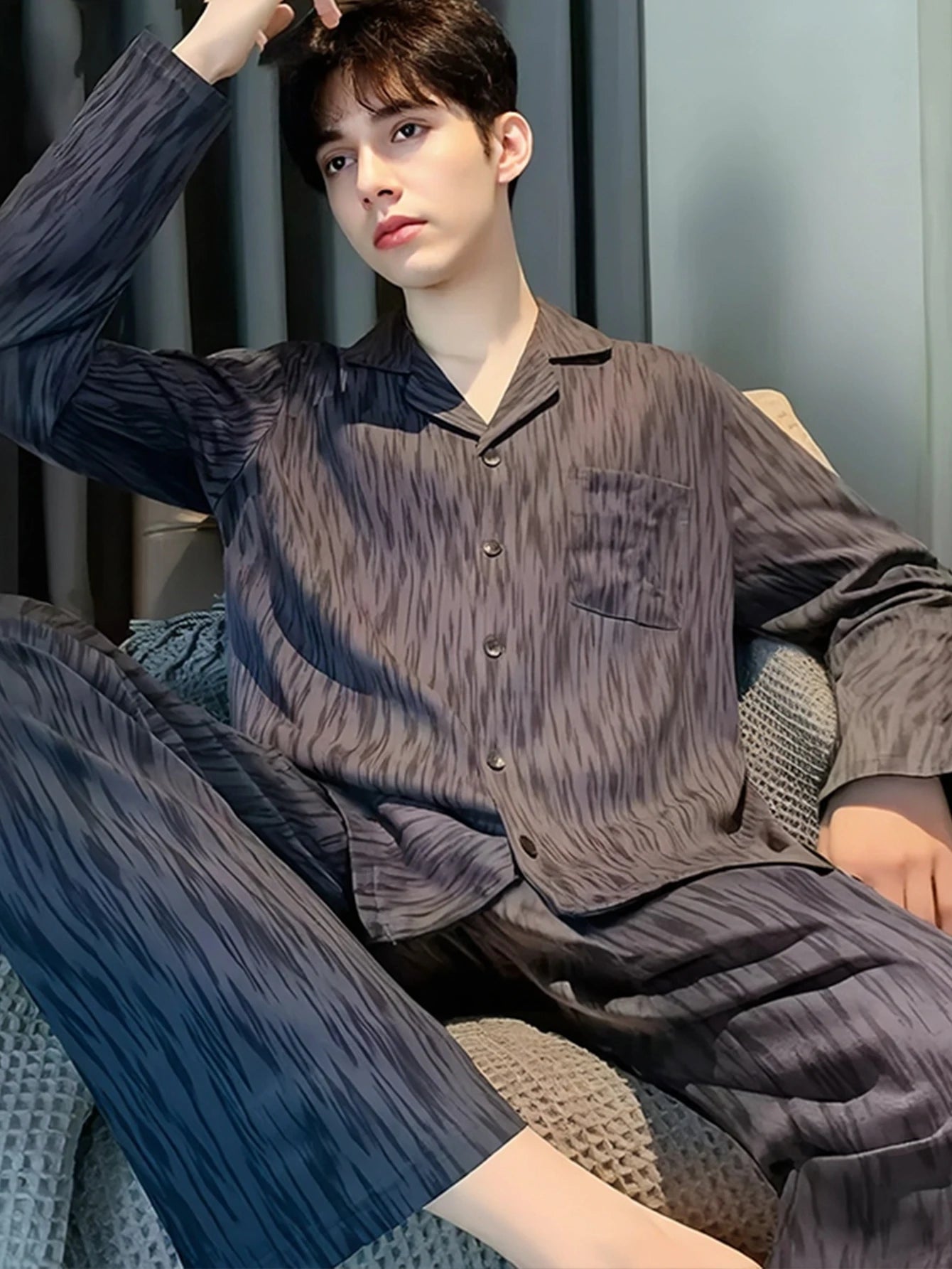 Men's Pajamas Can Be Worn Outside in Spring and Autumn, Cardigan Long-Sleeved New Casual Home Wear Men's Autumn and Winter Suits