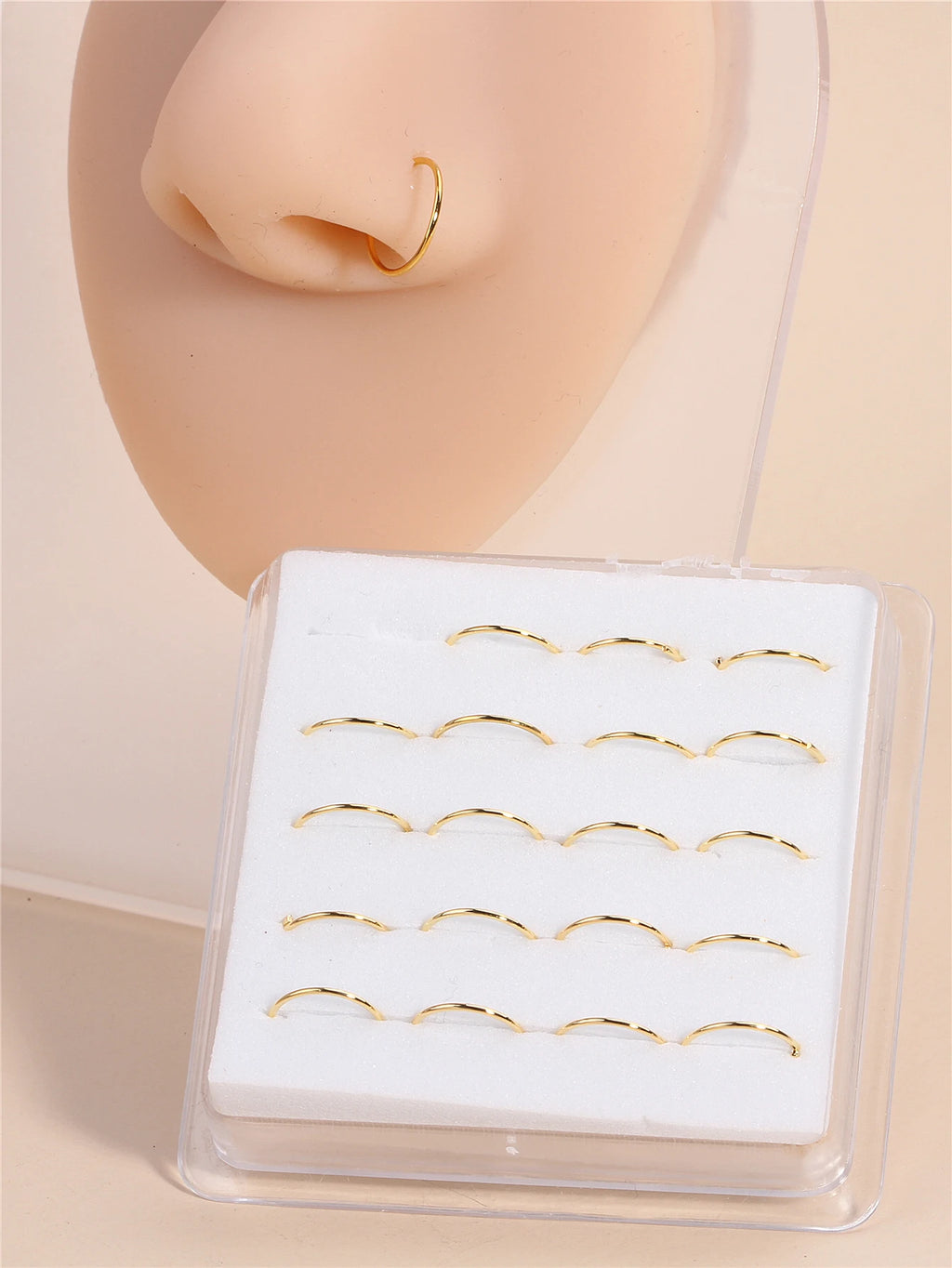 20PCS 10MM Hoop Nose Rings for Women Men Silver Gold Color Simple Classic Round Nose Rings
