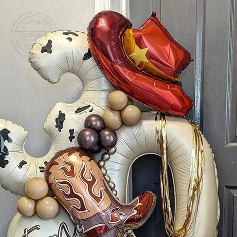 40PCS Cowboy Party Brown Cow Print Latex Balloon Garland Balloon Column Set Cowboy Tribe Theme Kid Birthday Party Decor Supplies