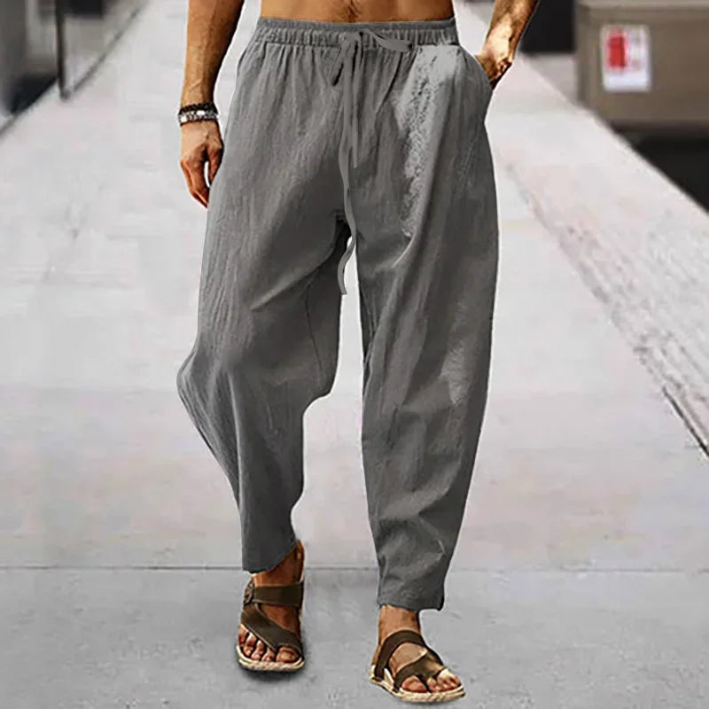 2026 Men Cotton Linen Pants Summer and Autumn Solid High Waist Wide-Leg Trousers Male Loose Hemp Casual Breathable Sports Pants