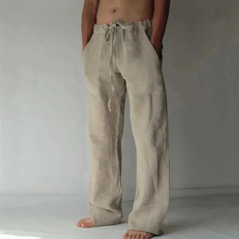 Men's Cotton Linen Pants Male Autumn New Breathable Solid Color Linen Trousers Fitness Streetwear S-4XL