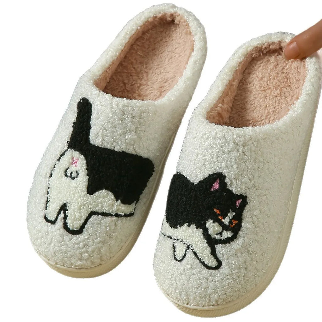 -Women's Slippers Winter Indoor Warm Cute Cartoon Cat Bedroom Lightweight Soft Sole Breathable Leisure Plush Shoes Couple
