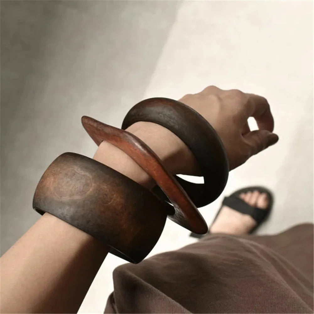 Elegant New Wide Wooden Bangles Round Geometric Square Bracelets Thick Women Bangles Girl Jewelry Accessories Girl Ladies Gift