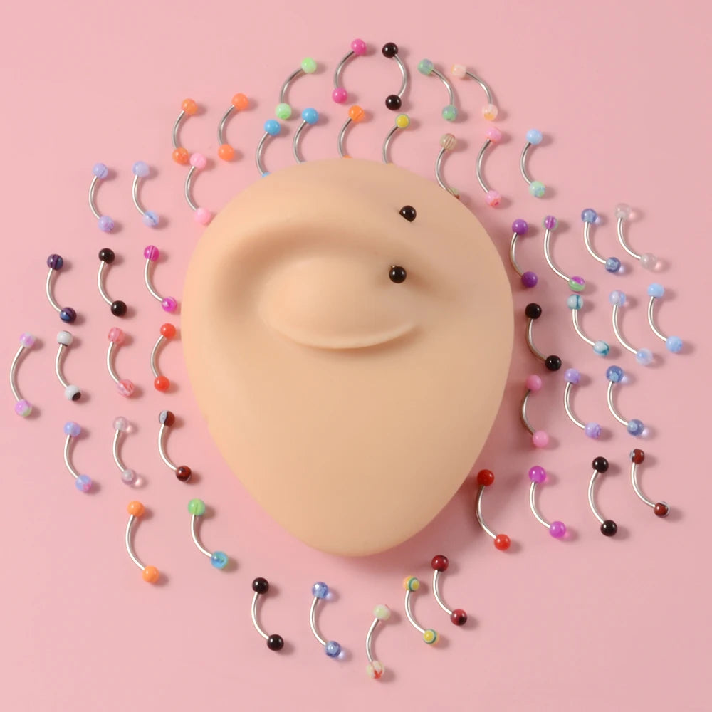 50PCS Colorful Ball Horseshoe Nose Ring Septum Eyebrow Nose Piercing Jewelry Steel Acrylic Nose Lip Ear Daith Helix Earring