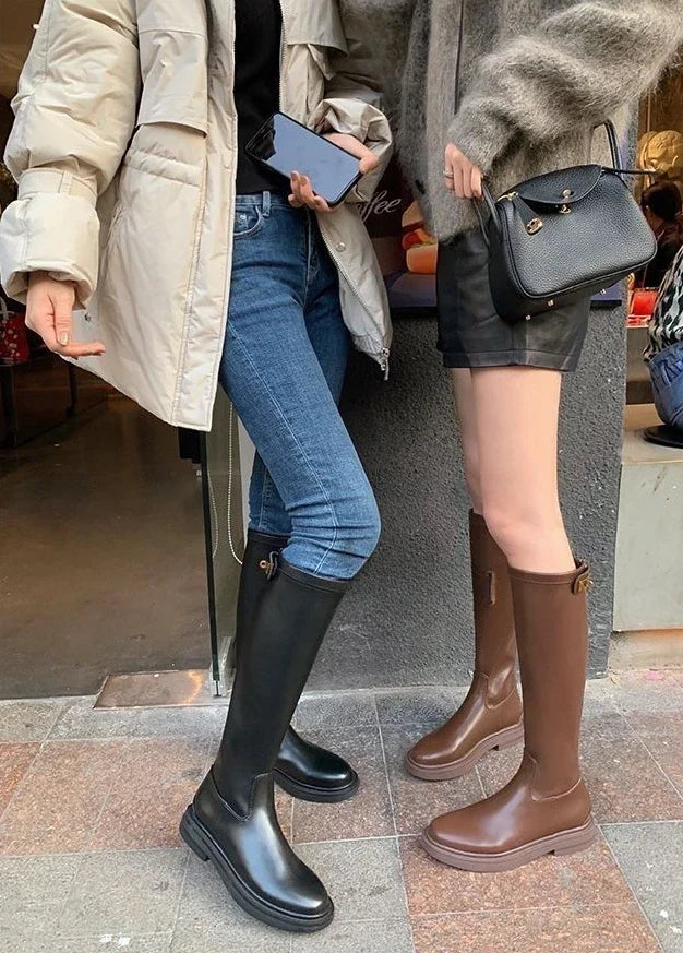 Women's Long Boots Round Toe Winter 2025 Ladies Knee High Shaft Shoes Large Size Warm Spring Autumn Y2k Trend Pu Hot Work Sale