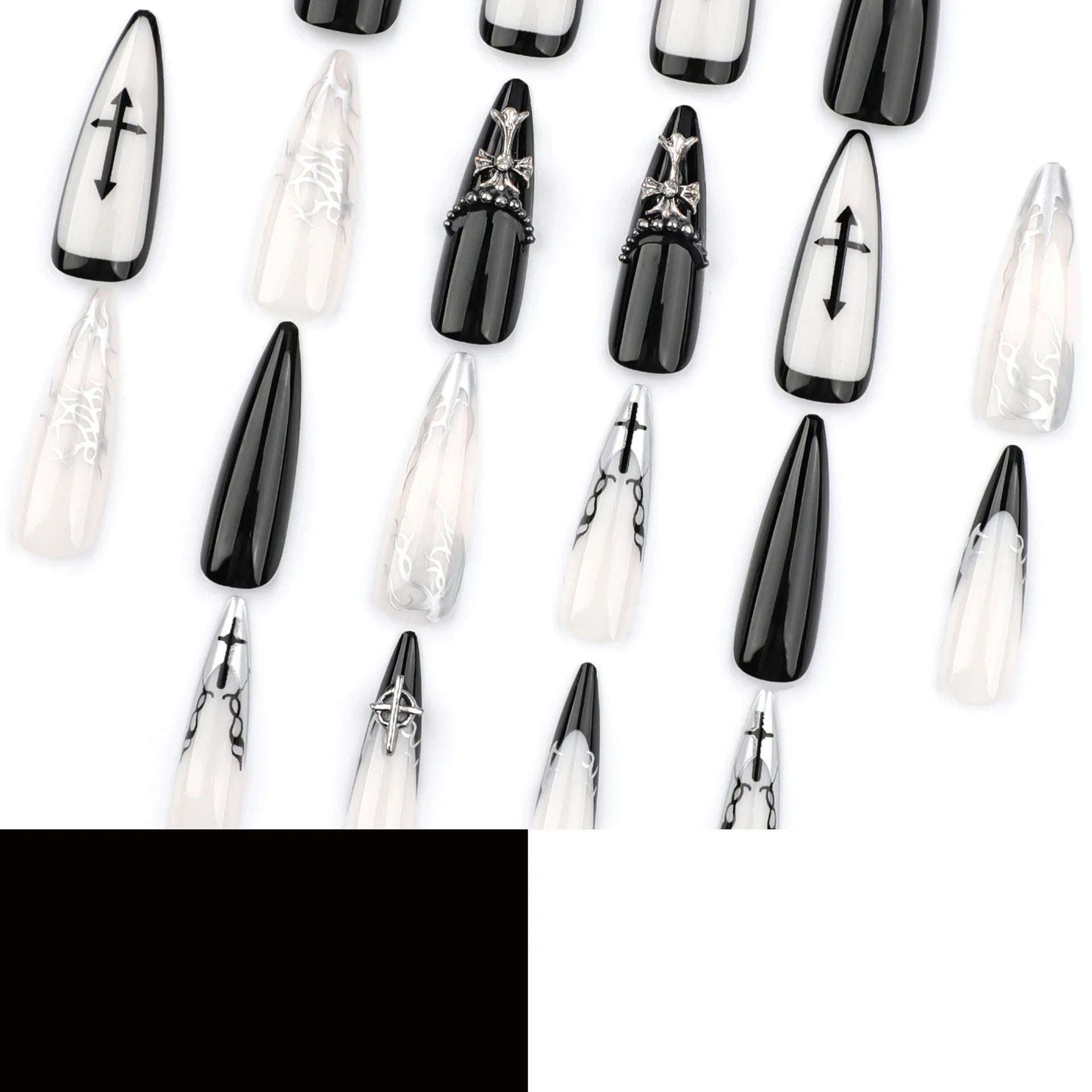 24Pcs Long Press on Nails, Acrylic False Nail Tips with Glue, Decorated Sticker Gel Fake Nails Set for Women, Nail Art Kit