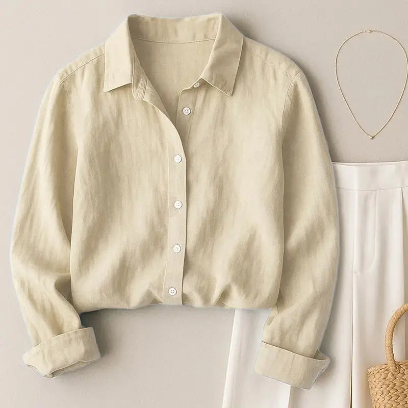 Women's Literary Fresh Style Cotton Linen Blouse Long Sleeve Loose Fit Slimming Casual Top Outerwear
