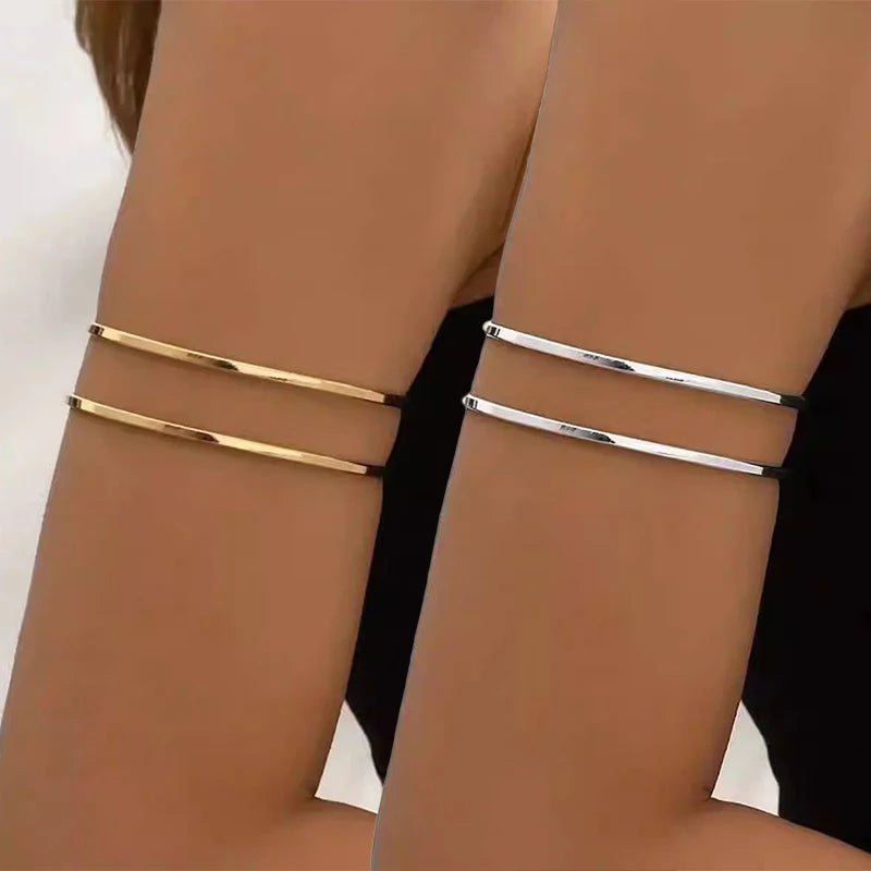 Fashion Wire Bangles Adjustable for Men Women Double Layer DIY Bangle Accessories Supplies Arm Cuff Upper Band Bracelet