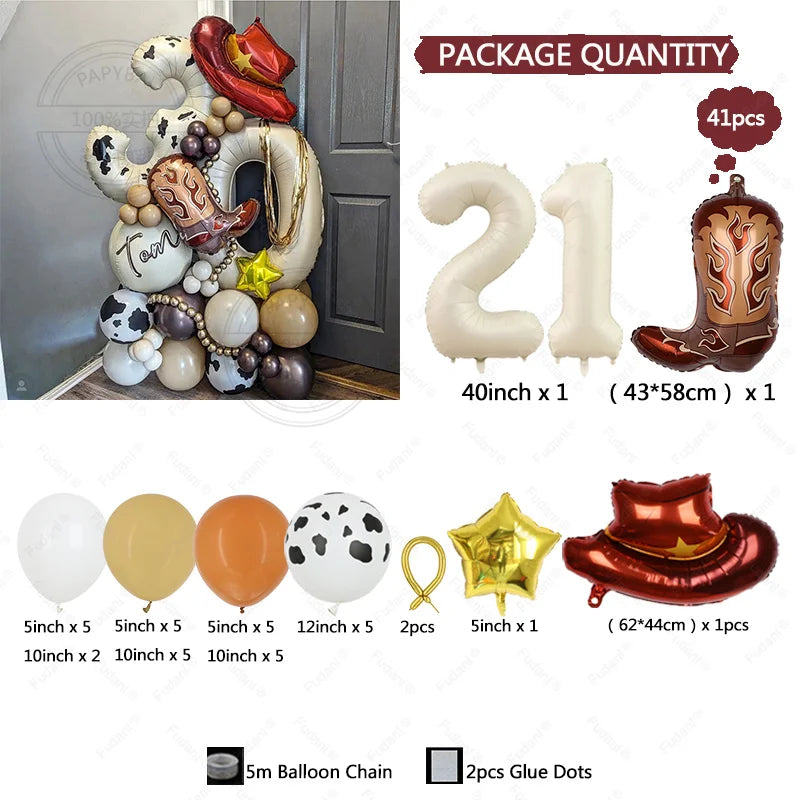 40PCS Cowboy Party Brown Cow Print Latex Balloon Garland Balloon Column Set Cowboy Tribe Theme Kid Birthday Party Decor Supplies
