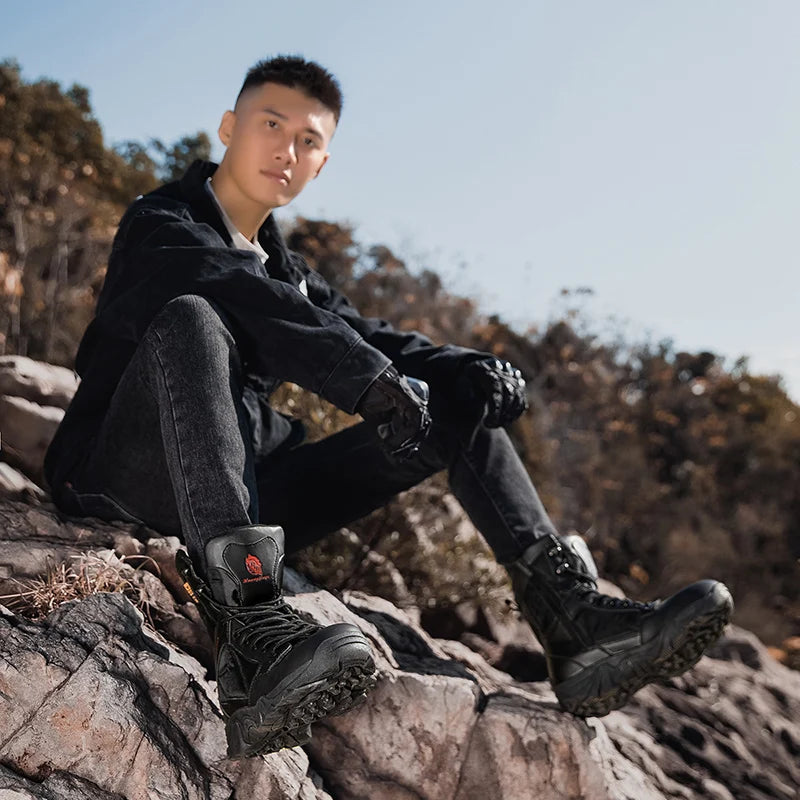 High-Top Anti-Smashing Work Boots Outdoor Waterproof Safety Shoes Steel Toe Non Slip Men's Boots Fashion Protective Men Shoes