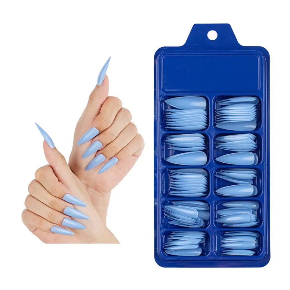 100 PCS/Box Solid Colour False Nail Tips Fake Nails Art Long Stiletto Acrylic Manicure DIY Tools Full Style 20Colors