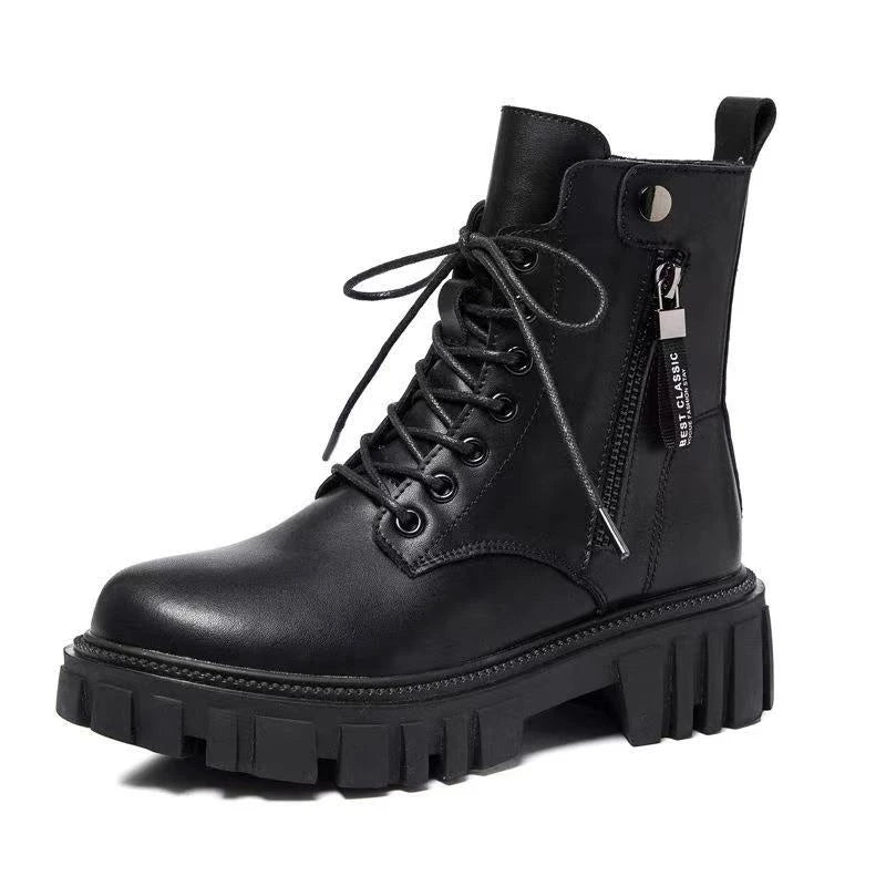 Black Riding Boots for Women Spring and Autumn Single Boots Summer Thin Thick Soles Increased Heels Motorcycle Slim Short Boots