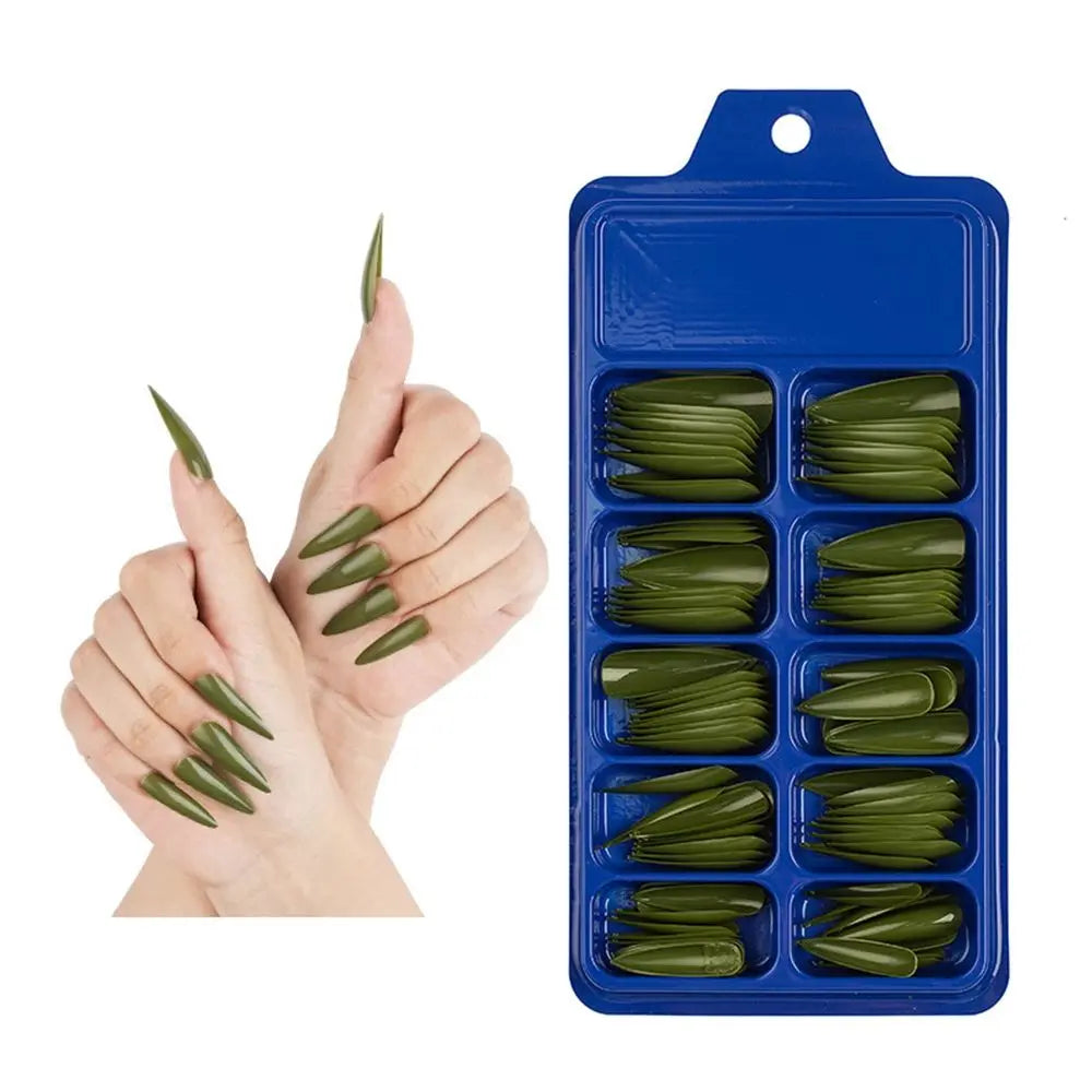 100 PCS/Box Solid Colour False Nail Tips Fake Nails Art Long Stiletto Acrylic Manicure DIY Tools Full Style 20Colors